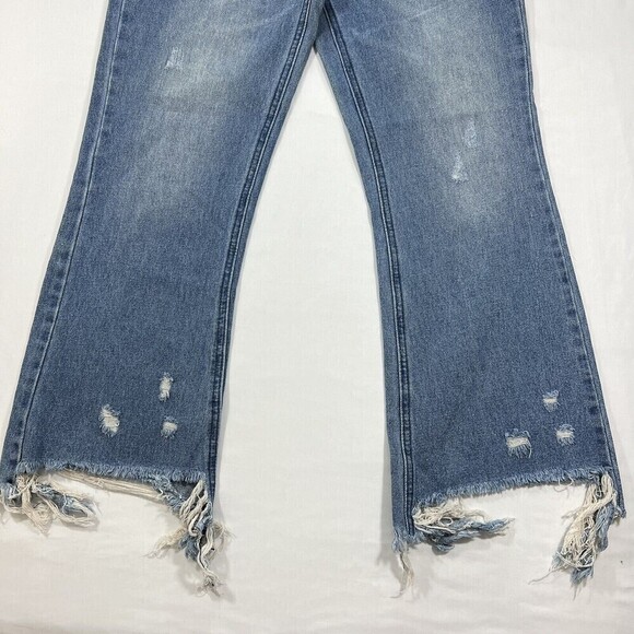 Women’s Denim Jeans High Rise Flare and Wide Leg  Fray Hem Distressed Size M - Picture 6 of 12